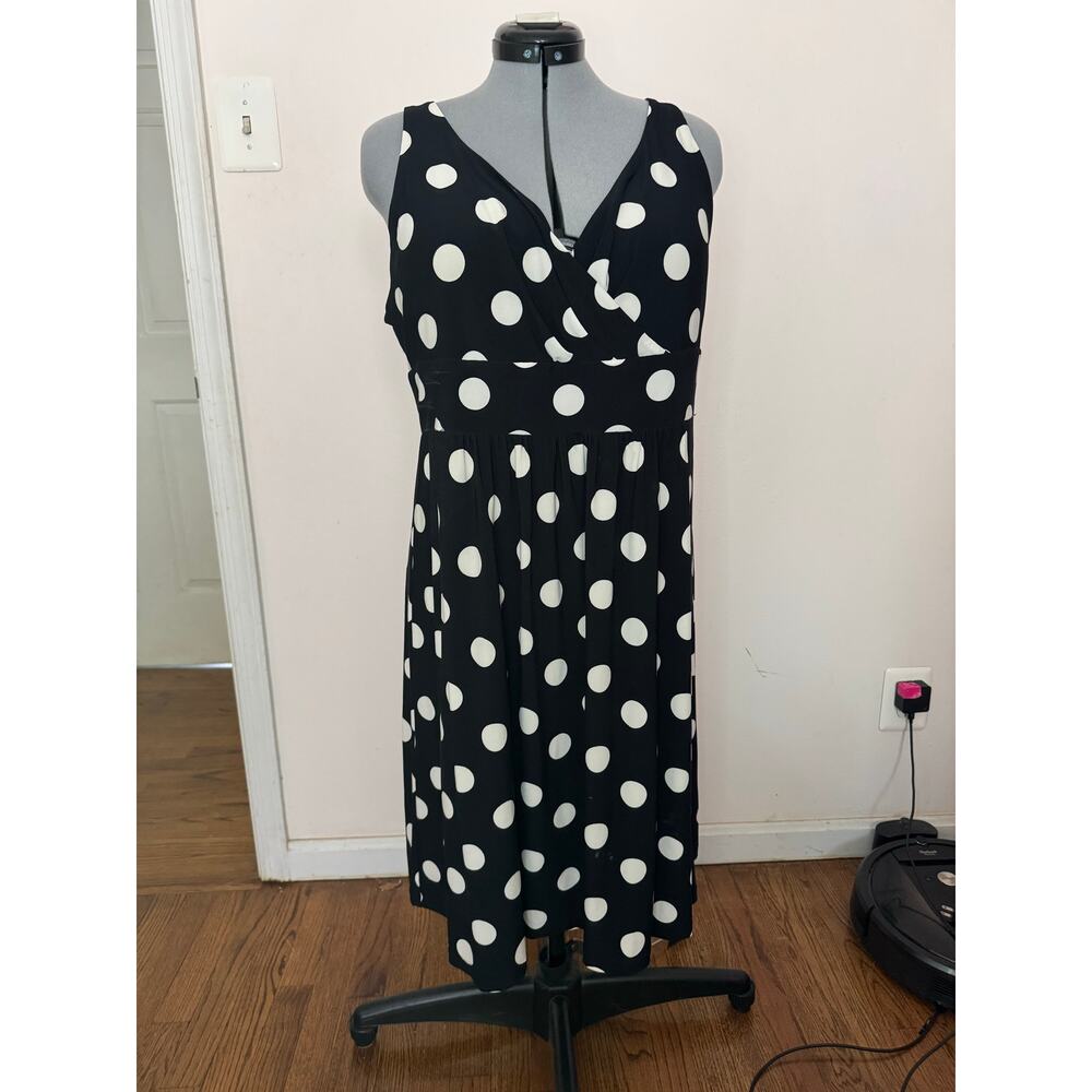 Chaps Women’s Black White Polka Dot Sleeveless Dress Size XL workwear retro dot